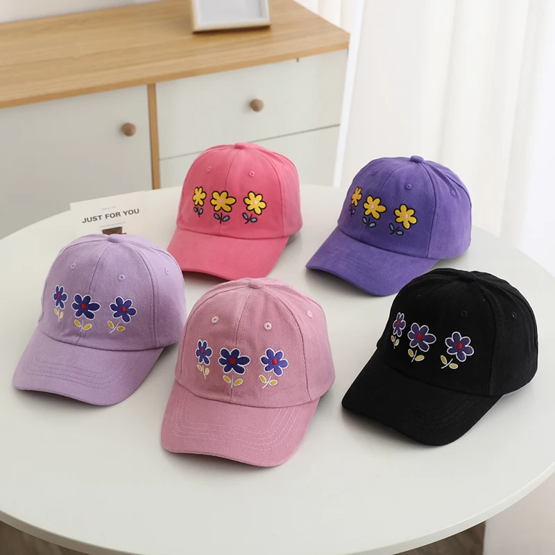 Baby Girls Baseball 2024 Summer School Cartoon Flowers Children Outdoor Kids Caps for 2-8Years Adjustable Sports Hats Cotton