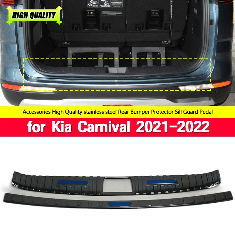 

Stainless Steel External Internal Rear Bumper Protector Sill Trunk Guard Cover Trim for Kia Carnival 2021 2022 Chromium Styling