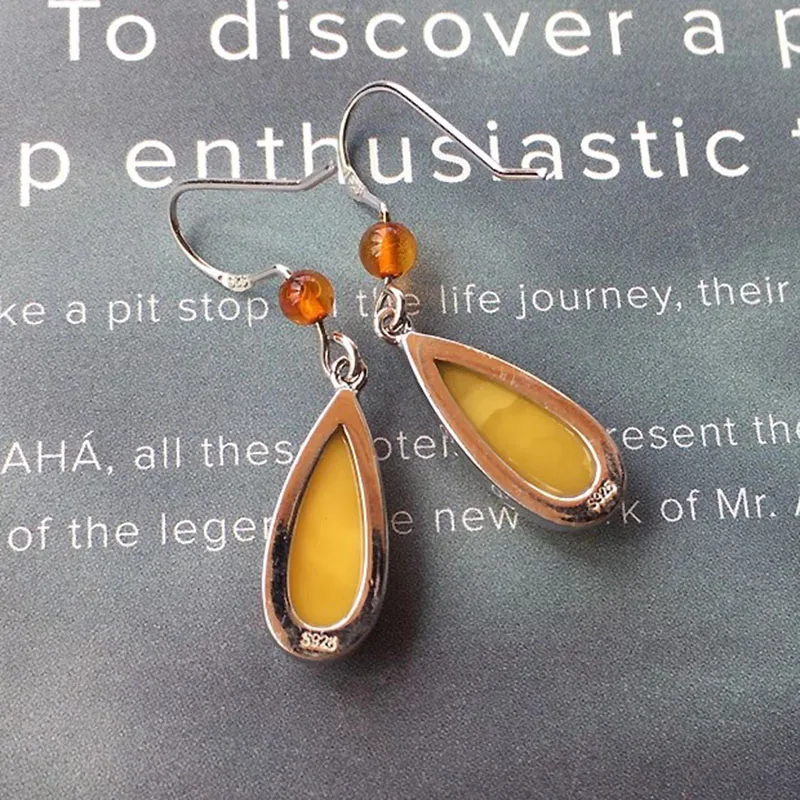 Yoowei New Natural Amber Earrings for Women 3 Colors Real S925 Silver Dangle Earring Unique Baltic Amber Jewelry Gift Wholesale