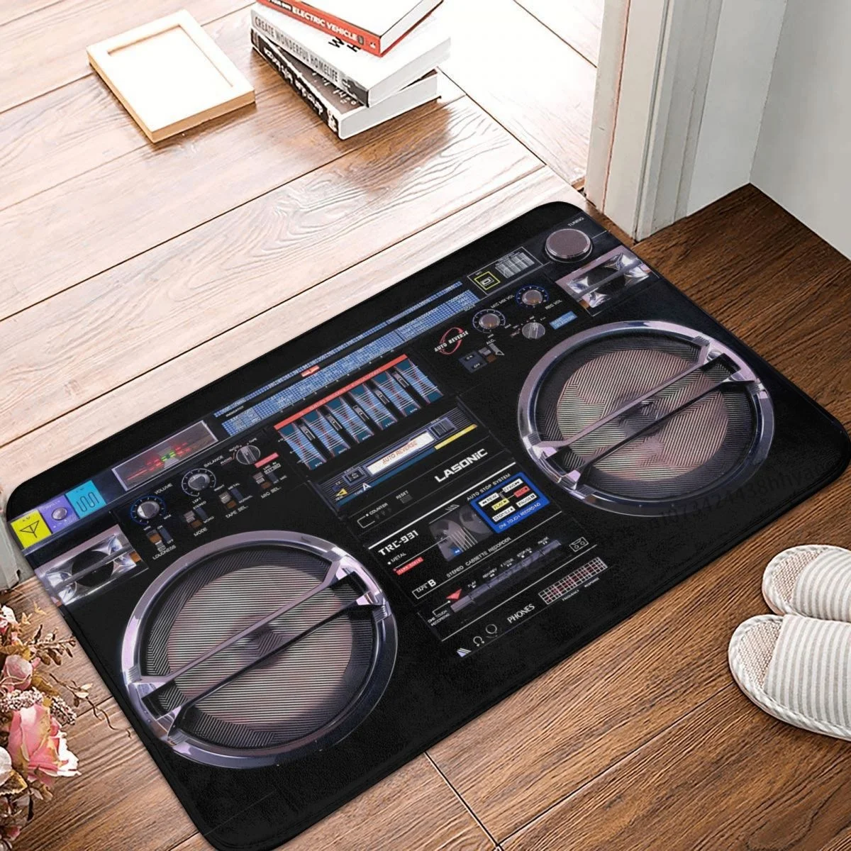 Retro Machines Vintage Bathroom Non-Slip Carpet Classic Black Boombox Flannel Mat Entrance Door Doormat Floor Decor Rug