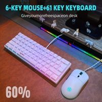 Ultra-Compact 60% Wired Gaming Keyboard and Mouse Combo, Ergonomic Design, 61-Key RGB Backlit Keyboard with USB Plug-in, 6-Butto