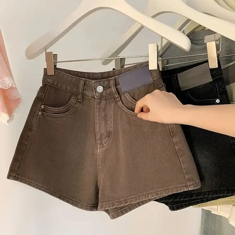 Washed High Waist Denim Shorts Women Summer Chic High Trouser All-Match Thin Simple Basic Straight Denim Vintage Preppy Ladies