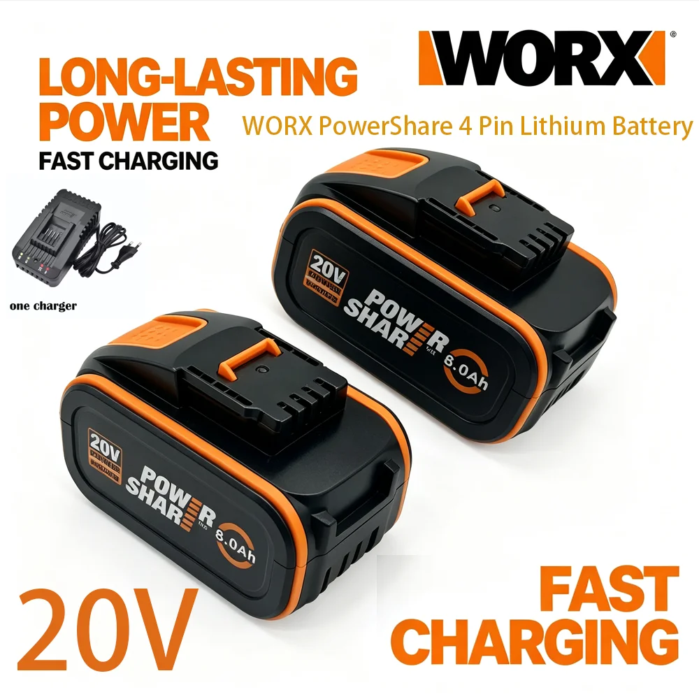 

6000mAh High Capacity For WORX 20V MAX Lithium Ion Battery All PowerShare 20V Cordless Tools WA3578 WA3575 Long Runtime