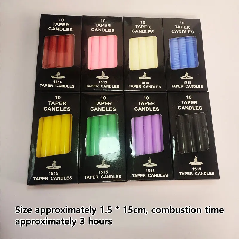 Venta al por mayor, 10 unidades/juego de velas de poste largo multicolor para iluminación de emergencia y cena romántica, velas sin humo para decoración del hogar