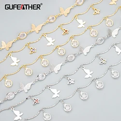 GUFEATHER C353,chain,18k gold rhodium plated,copper,nickel free,zircons,charms,jewelry making,diy bracelet necklace,50cm/lot