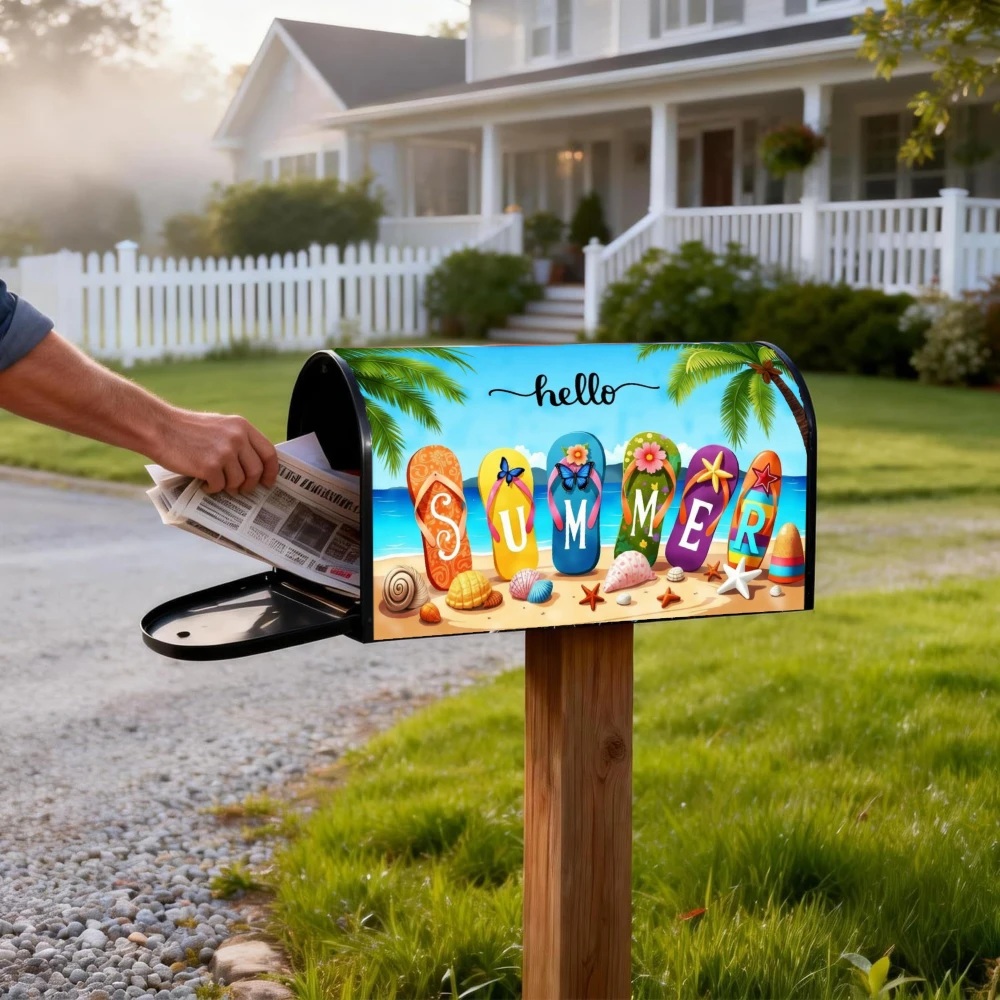 1pc Summer beach flip-flop mailbox cover with 