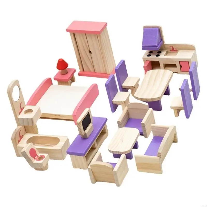 Corb Wooden Dollhouses Set Set Scene Scene Układ dla dziewczyny Creative Role Gra