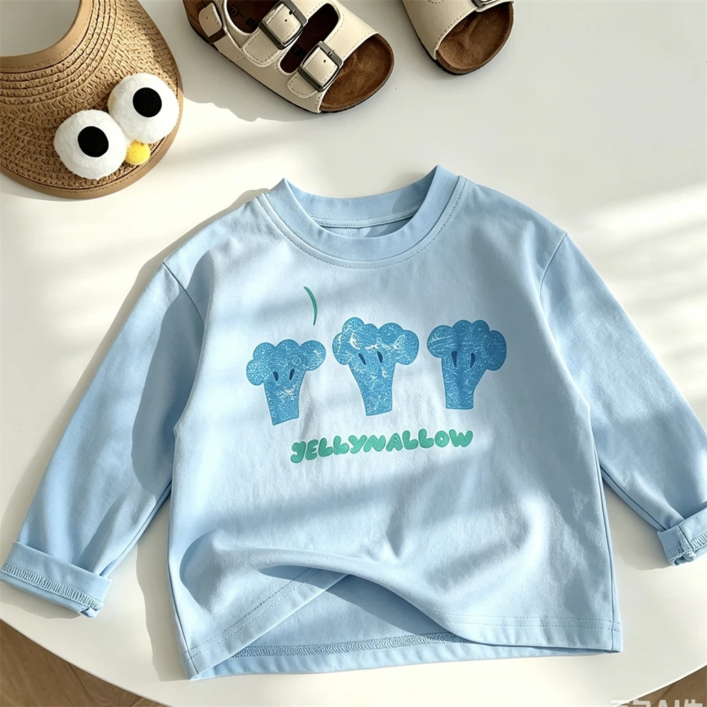 Cute Long Sleeve Baby Clothing Cartoon Printed TShirt Simple Versatile Base Shirt New Design Tees Child's Spring Summer Wear