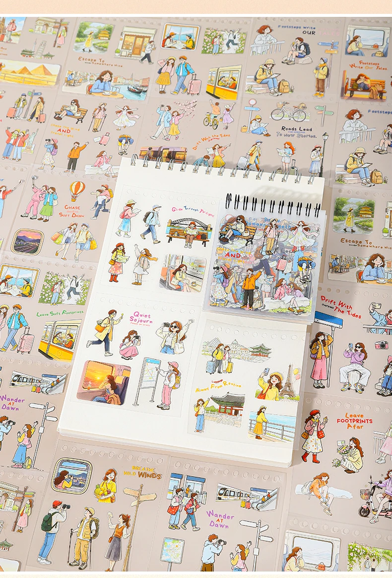 Journal GO Travel Theme Spiral Sticker Book Journey Character & Scene Decals for Journaling Scrapbooking & Planners