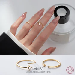 Kamira Real 925 Sterling Zilveren Ringen Voor Vrouwen Mode Eenvoudige Zirkoon Open Vingerringen Bruiloft Zacht Verstelbare Fijne Sieraden