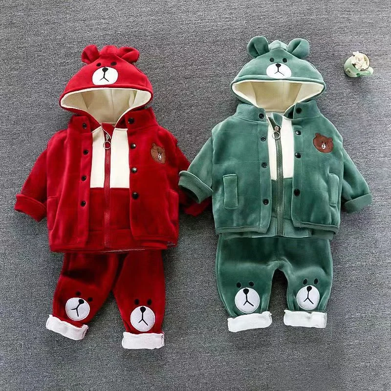 Boys Girls Padded Sets New Autumn Winter Children\'s Suits Kids Hooded Jackets+Pants 3Pcs Outfits Baby Spring Cartoon Clothing