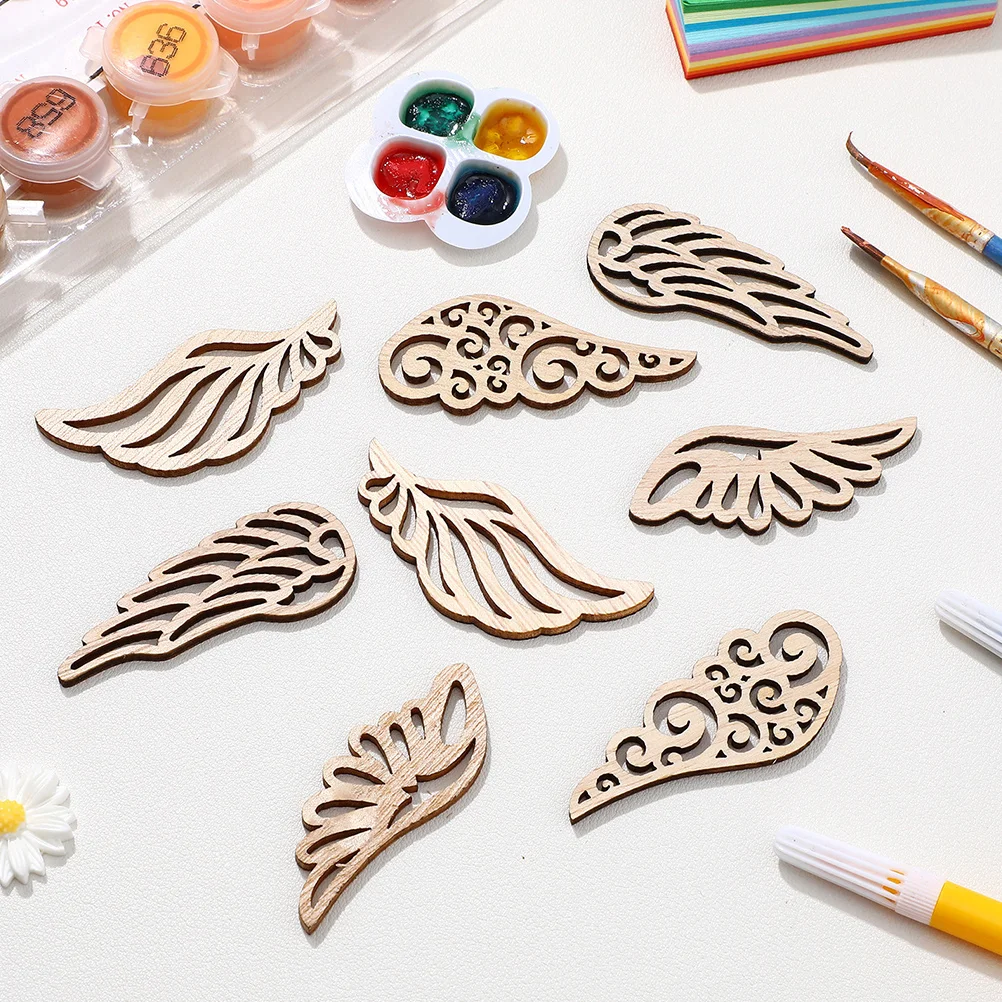 40 Pcs Log Angel Wings Wood Slabs Decor Patch DIY Graffiti Wooden Slices Christmas Tree Cutout Toddler