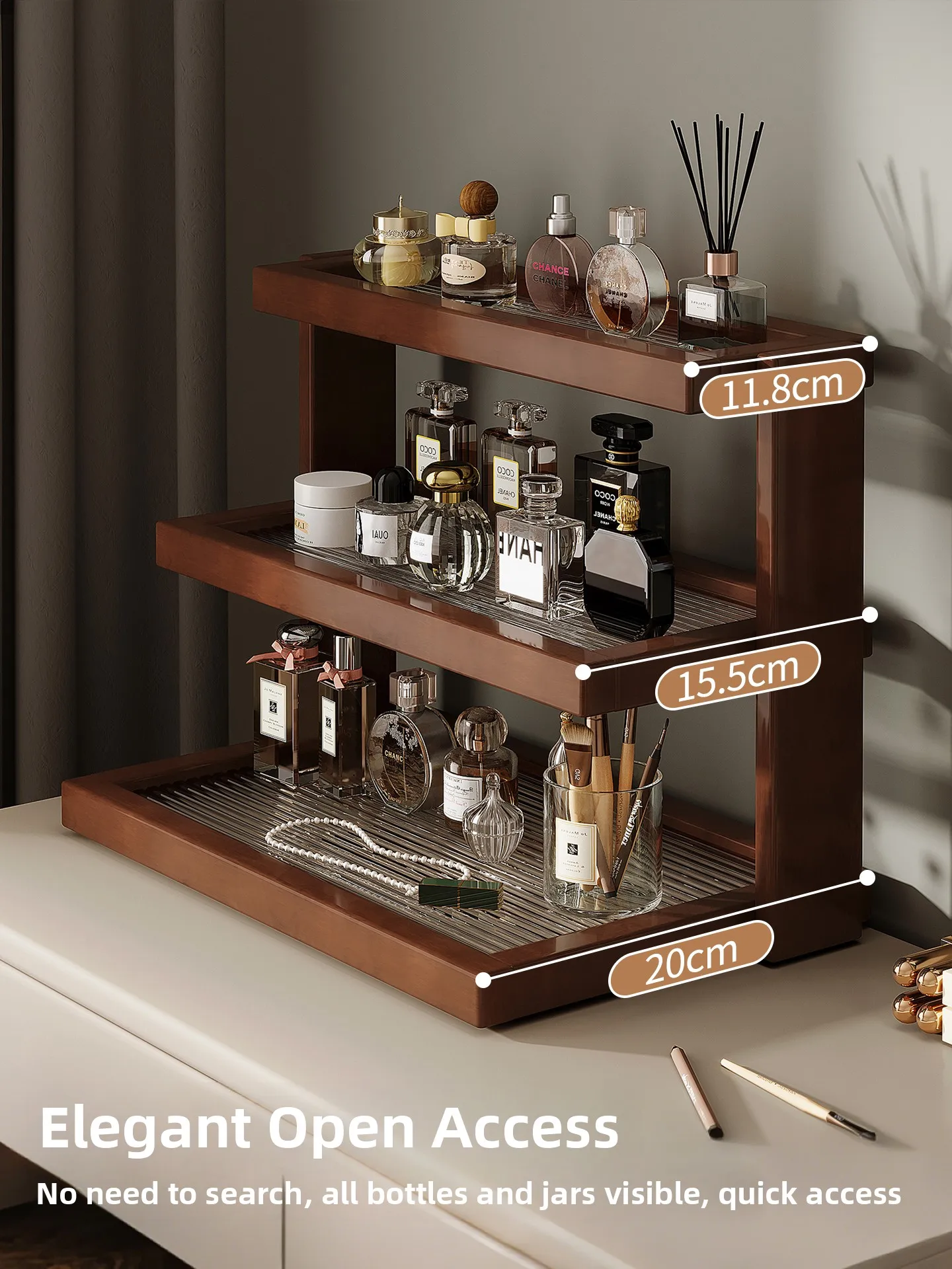Antique Sle Multi-Layered Perfume Display elf Entrance l Desktop Bamboo Material Step-Design Storage Organizer Ra