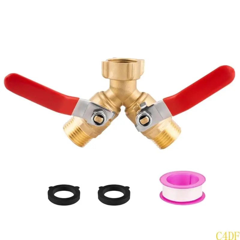 

C4DF Practical Double Control Garden Faucet Adapters with Portable Sturdy Brass Construction and Rustproof Easy Installion