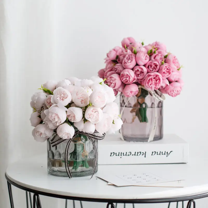 

27 Head Simulated Flowers Small Peony Tea Buds Bundle Photo Props Hotel Decoration Home Decor Tea Table Ornaments Supplies