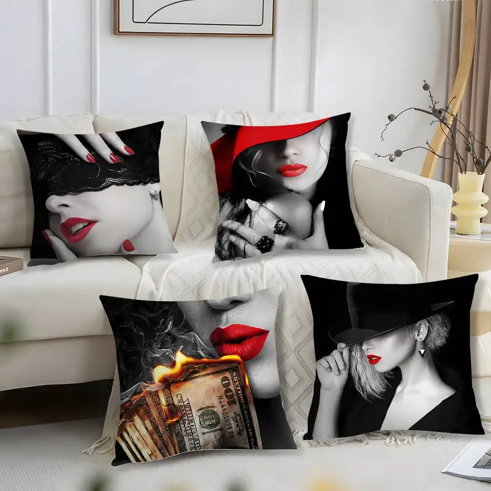Featuring sexy red lips Pillow Case Short Plush Print Cushion Cover Square Throw Pillow Covers Sofa Home Decor