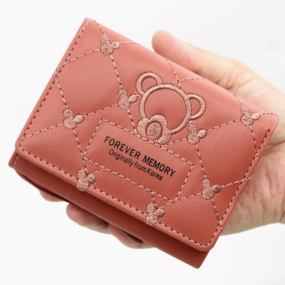 Cute Embroidery Short Fashion Women\'s Wallet Embroidery Zero Wallet Women\'s Triple Fold Bag Multi Card Large Capacity