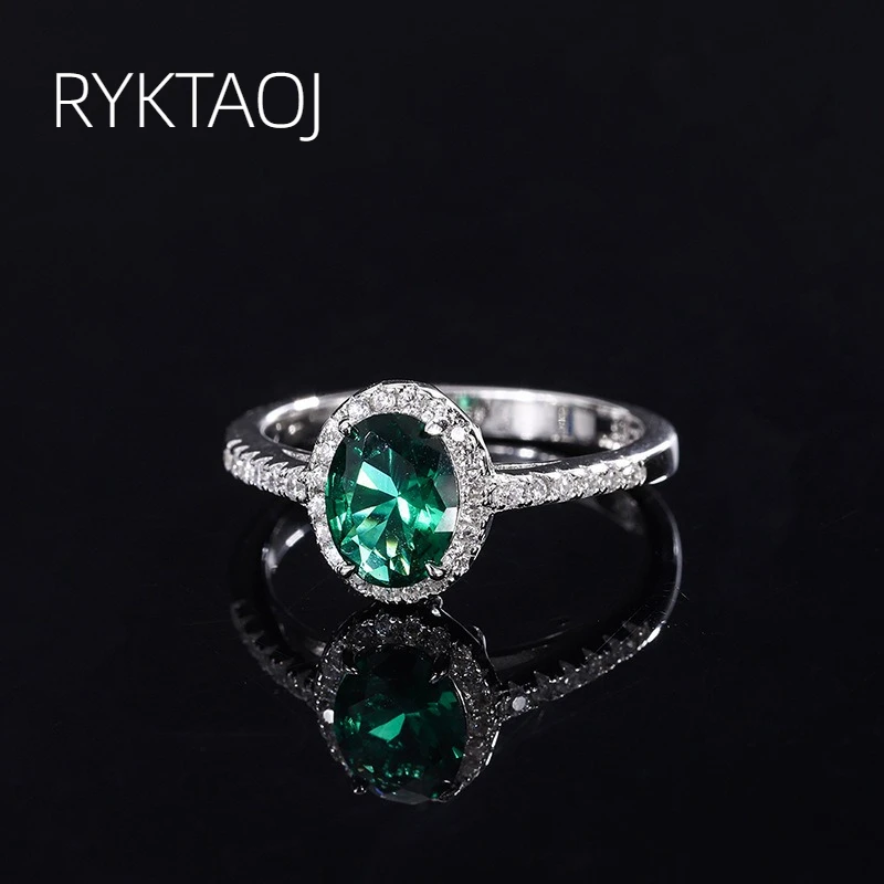 925 Sterling Silver Women Ring Oval‑Cut Green Cubic Zirconia Halo Design Pave Side Stones Vintage Ring Birthday Jewelry Gift