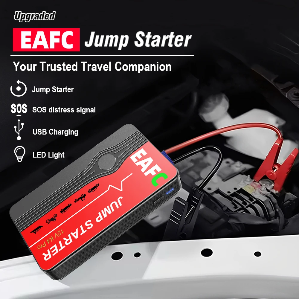 EAFC Démarreur portable d'urgence pour voiture 600A 12V, batterie de secours pour véhicules à essence 3.0L