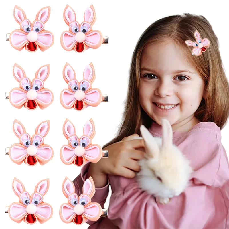 ncmama 2Pcs New Easter Bunny Hair Clip For Girls Cute Handmade Grosgrain Rabbit Hairpins Kids Barrettes Headwear Hair Accessorie