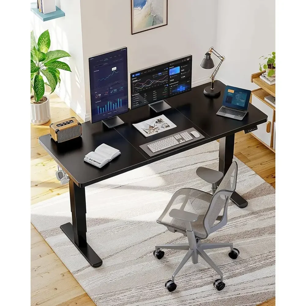 30 Inch 3-Stage Electric Height Adjustable Desk with 4 Memory Presets, Brushed Motor, 2 Hooks, for Office or Home, Black