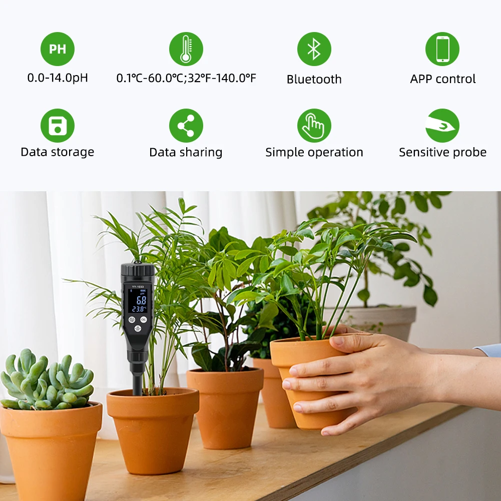 Digital  Bluetooth Soil PH Meter  soil  Temperature Tester  APP Contral  with High precision Electrode for Hydroponics, Garden,