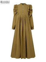 ZANZEA musulman modeste Maxi Robes femmes élégant volants garniture à manches longues plissé Abaya Robes islamique Hijabis Eid Robes 2025 5