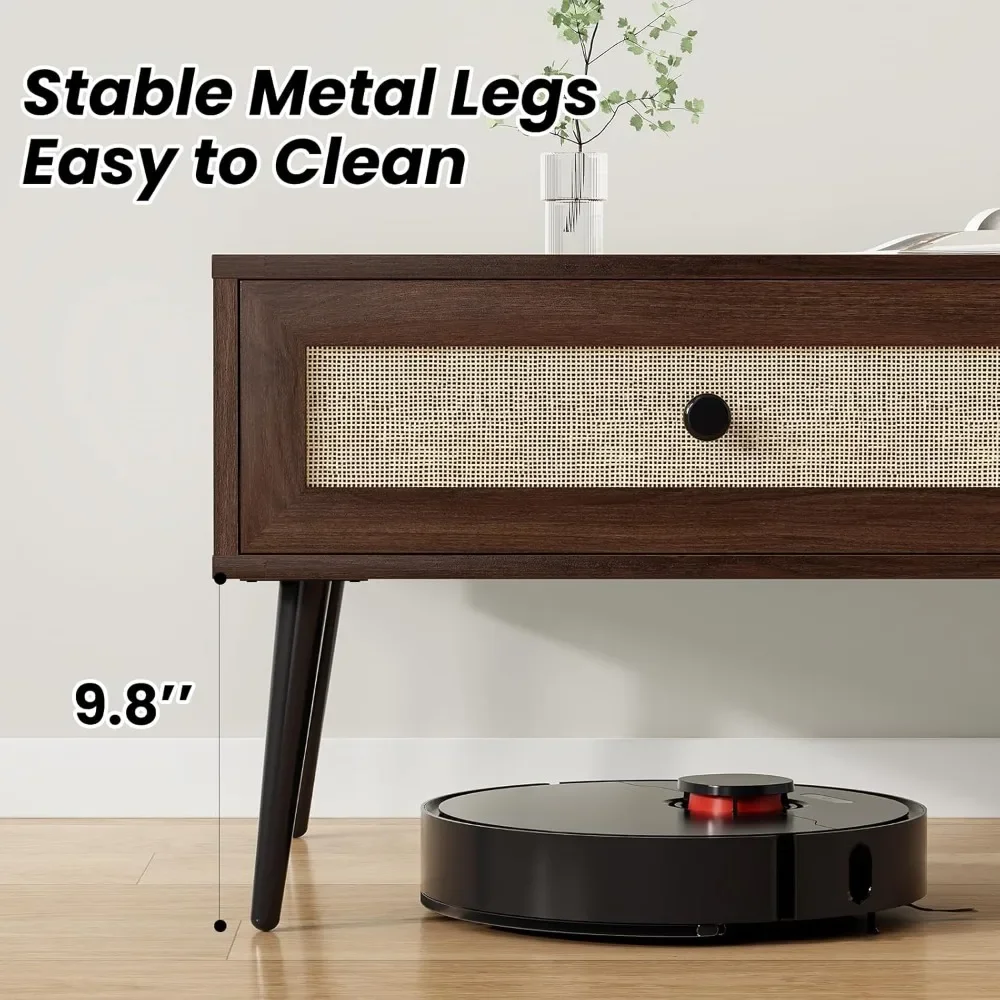 Mesa de centro moderna de meados do século, mesa de console retangular de 47 polegadas com gaveta e prateleira, mesa de centro de madeira para sala de estar