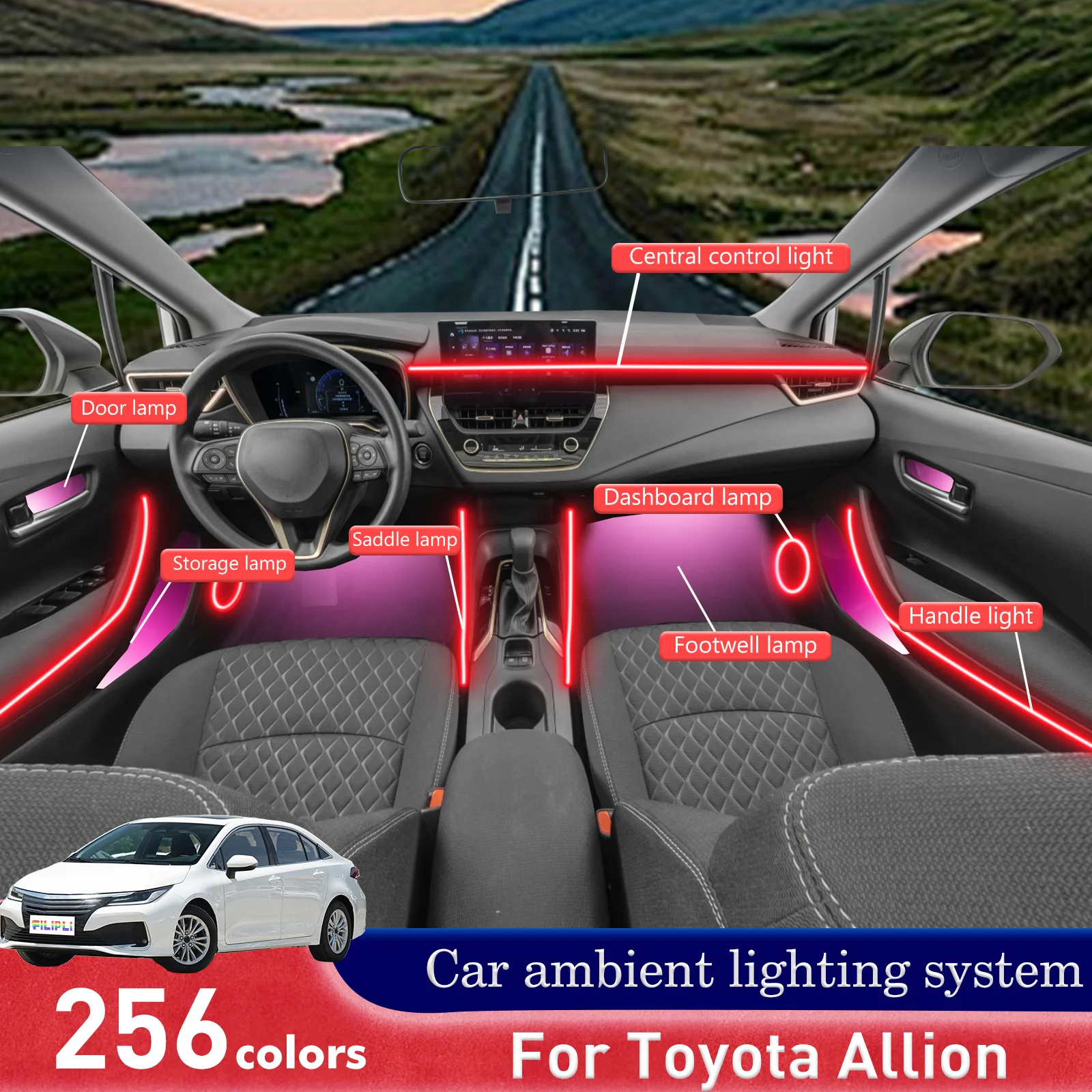 

For Toyota Allion Car Interior Decorative Ambient Light RGB 64-Color LED Smart Remote Control Energy Saving Efficient Kit