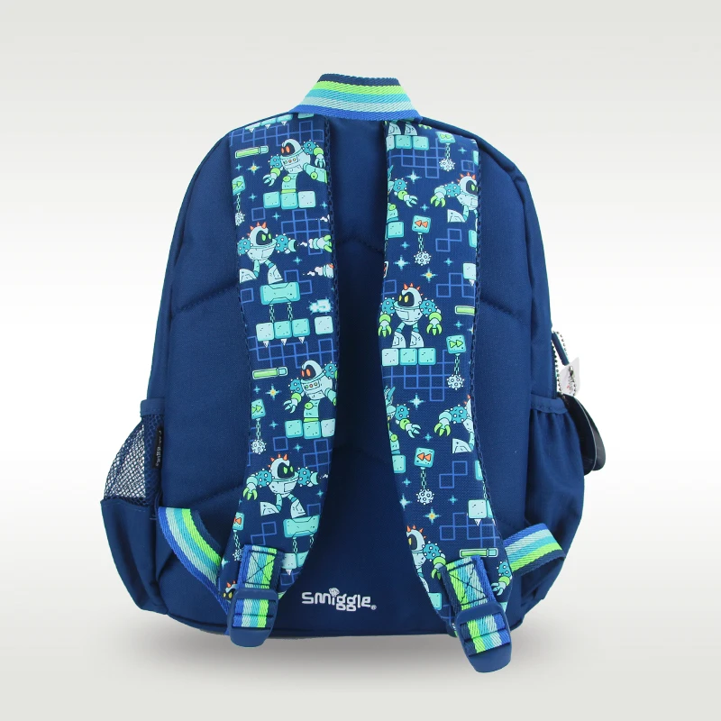 Austrália smiggle original crianças mochila meninos robô azul profundo ombro mochila kawaii 3-7 anos sacos de modelagem 14 polegada