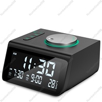Digital FM Radio Bluetooth Speaker Alarm Clock with Dual USB Charging Ports and Temperature Display for Hotel Room