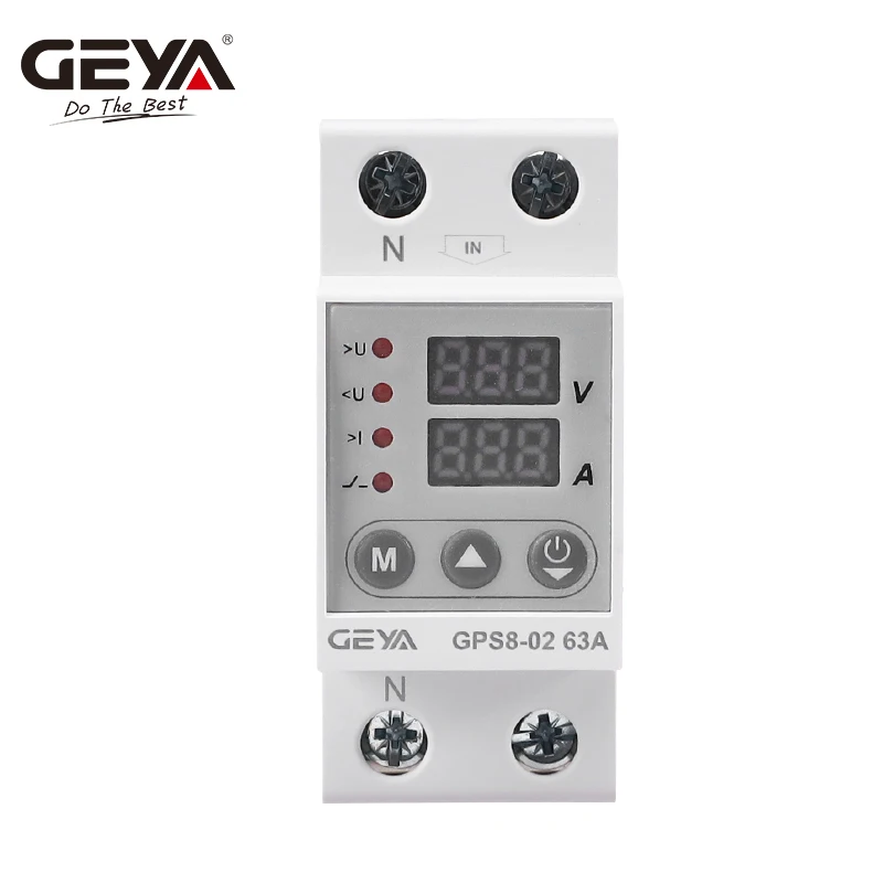 GEYA GPS8 Single Phase Voltage Protector 40A 63A 80A Din Rail 230V Adjustable Voltage Protector Relay with Current Protection