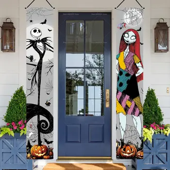 Jack Skellington Sally Banner Noční můra před Vánoci Halloween Dekorace Dvojverší Banner Vnitřní venkovní nástěnné párty potřeby 8 nejlepší prodej noční můra před Vánoci vánoční dekorace - №2