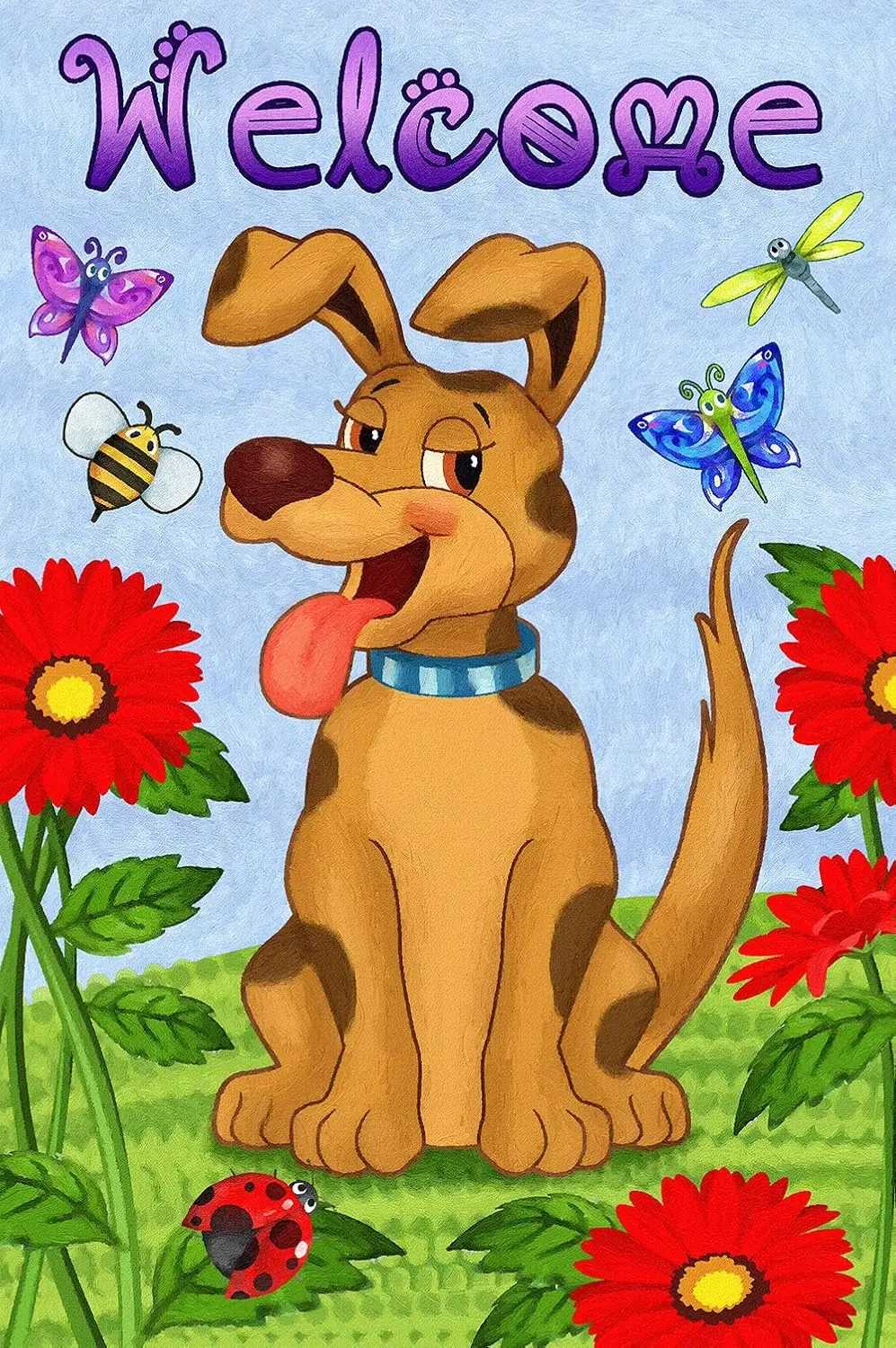Texupday Welcome Dog Butterfly Bee Flower Decoration Spring House Flag Outdoor Yard Flag 28
