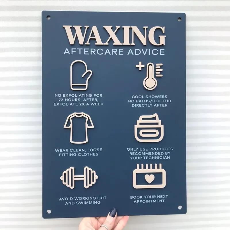 

Custom Acrylic Business Logo Waxing Aftercare Advice A3 Size 3D Perspex Wall Sign SPA Beauty Salon Salon Aesthetics Decorations