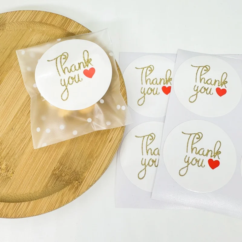 

Red Heart Thank You Sticker Envelope Seal Label Baking Small Business Gift Box Bag Packaging Decor Stationery Stickers