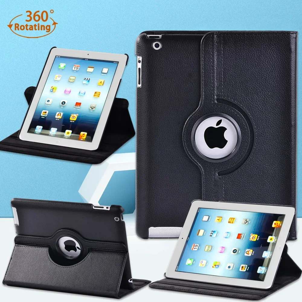 Tablet Case for Apple Ipad 2/Ipad 3/Ipad 4 9.7 Inch 360 Degree Rotating PU Leather Stand Cover Case Dustpoor + Free Stylus