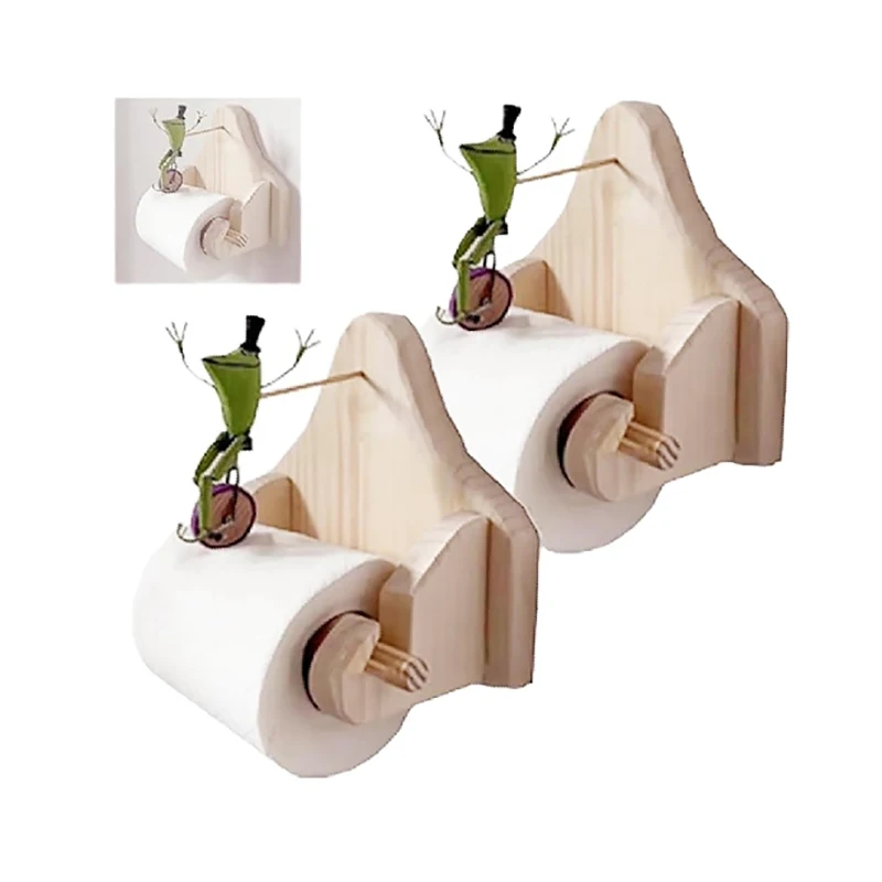 Creative Wooden Frog Riding Bicycle Toilet Paper Holder Toilet Roll Holder Home Decoration Bathroom Accessories