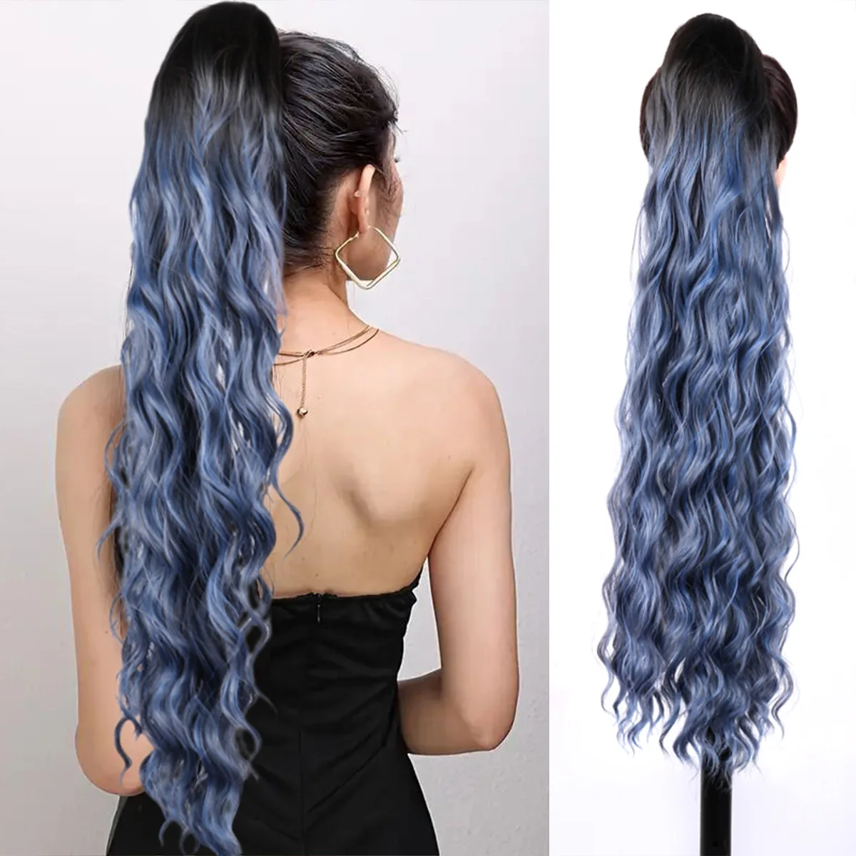 

Tail Comb Wig for Women, Voluminous Water Wave Long Curly Synthetic Fiber High Temperature Hair