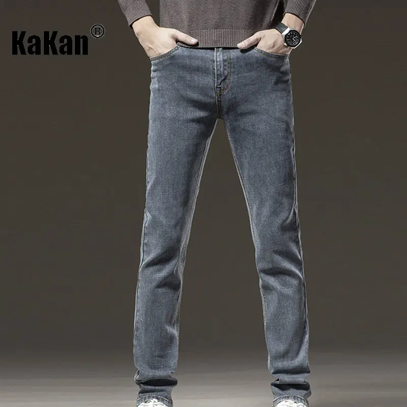 Kakan - Korean Version of New Youth Regular Jeans for Men, Trendy Slim Fit Stretch Straight Tube Casual Long Jeans K42-563