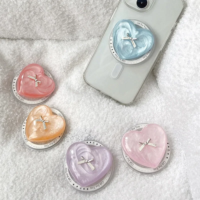 

Ins Лента с бантом 3D Love Heart Магнитный держатель для Magsafe Grip Tok Универсальный Smart Tok для iPhone Samsung Подставка Разъем