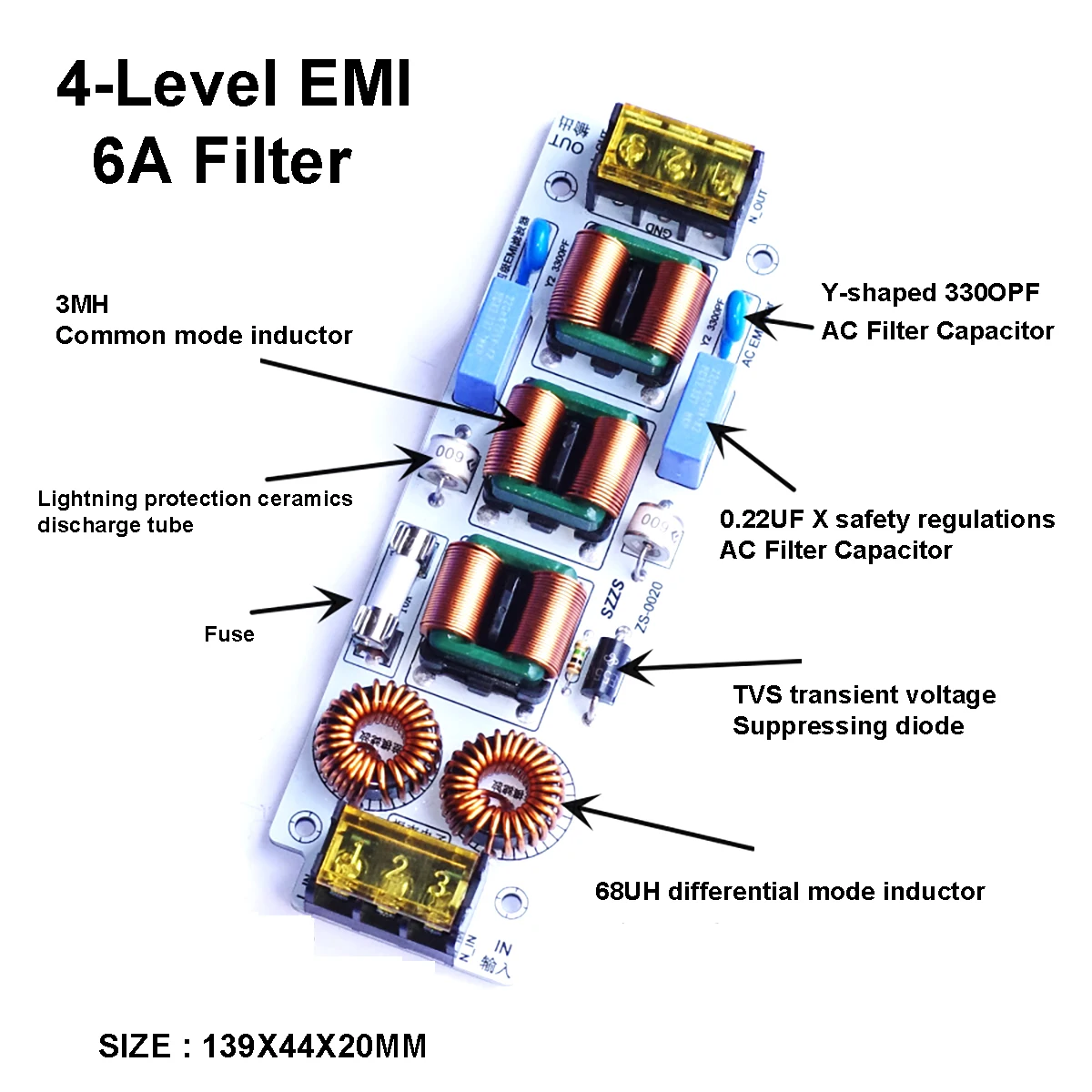 110V 220V AC EMI فلتر 6A 10A 4Stage EMI فلتر صوت مكبر ضخم الطاقة تنقية الصوت الحالي نبض الضجة والحماية من البرق