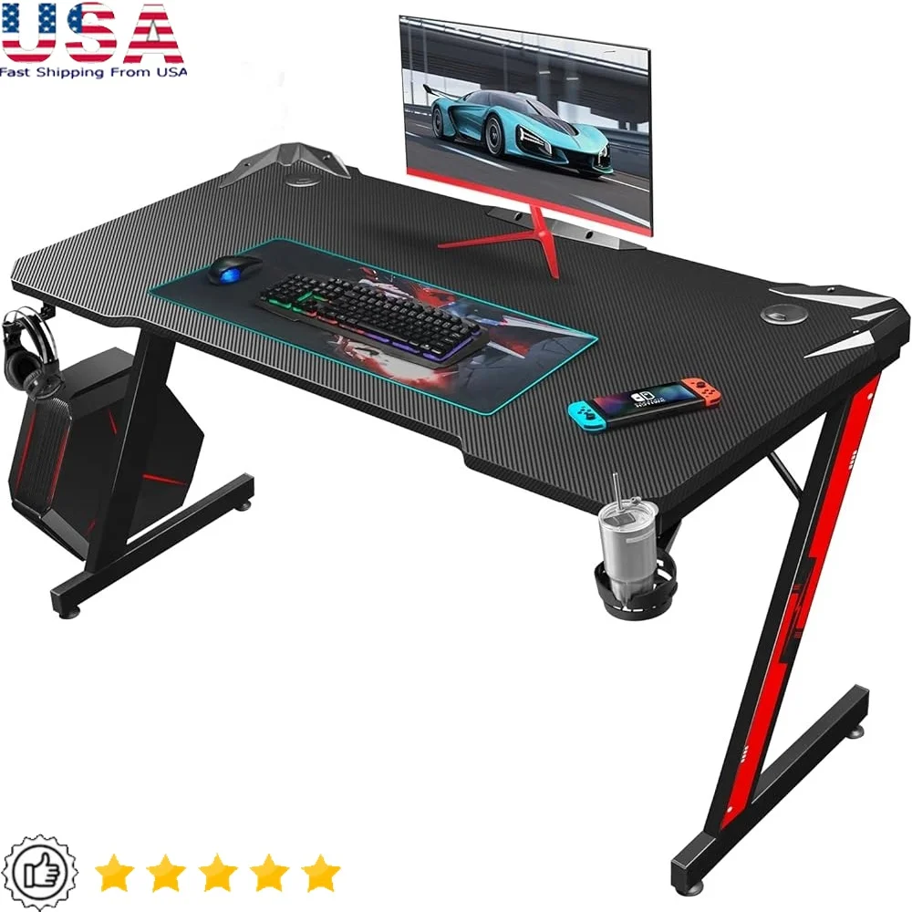 

Игровой стол Z-образный компьютерный стол с поверхностью из углеродного волокна Рабочая станция для ПК Игровой стол с подстаканником Прочный крючок для наушников
