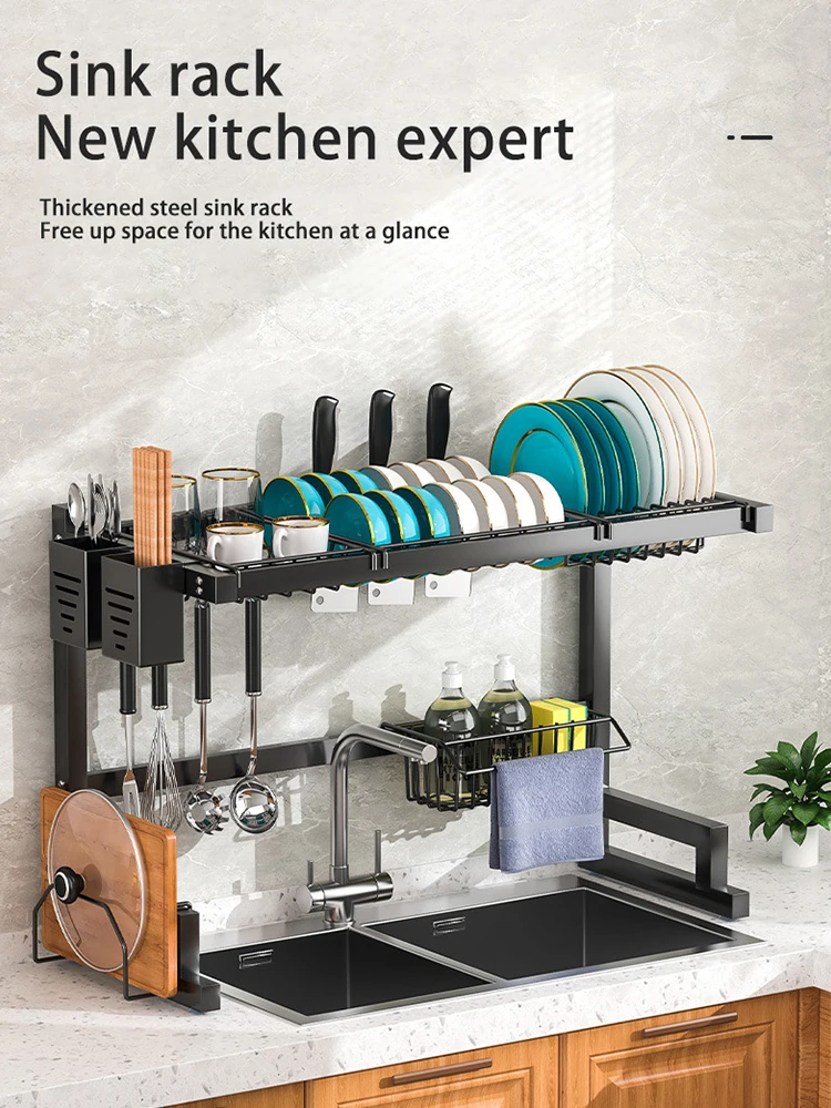 Kitchen Accessories Stainless Steel Kitchen Sink Storage Rack Utensil Holder Thickened Multifunctional Dish Drain Rack Simple