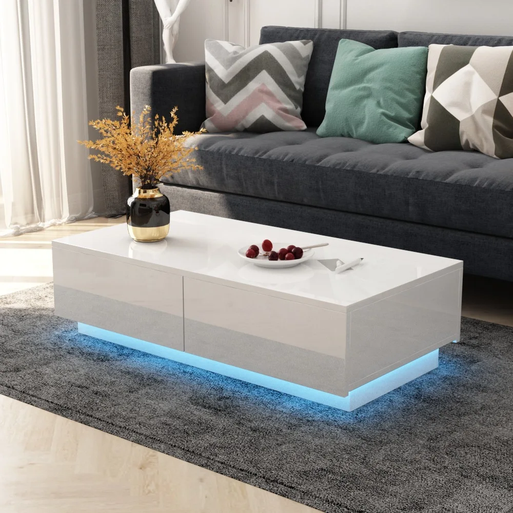 ML Modern living room high gloss coffee table rectangular, storage with drawers magazine storage coffee table
