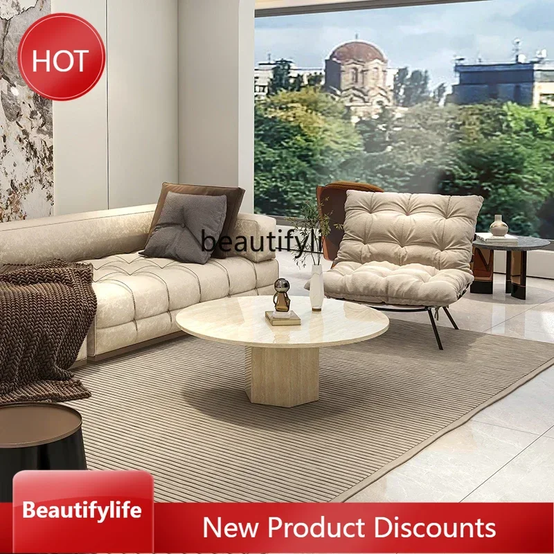 

J46 Marble coffee table Dongshi wabi-sandy wind simple living room household round small apartment, light luxury and high-end s