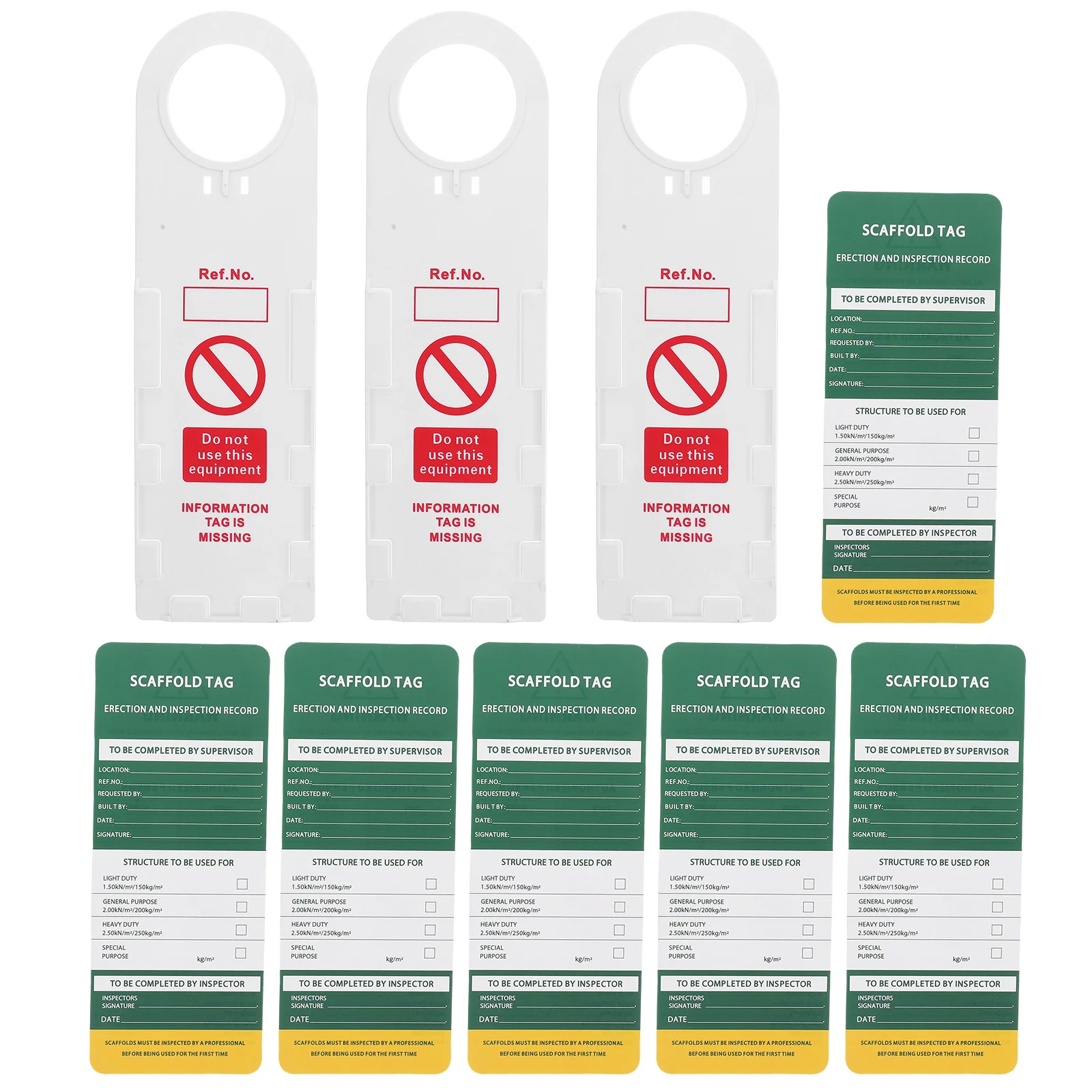 1Set Ladder Inspection Tags Weatherproof PVC Safety Tag System for Scaffolding and Equipment with 3 Holders 6 Inserts