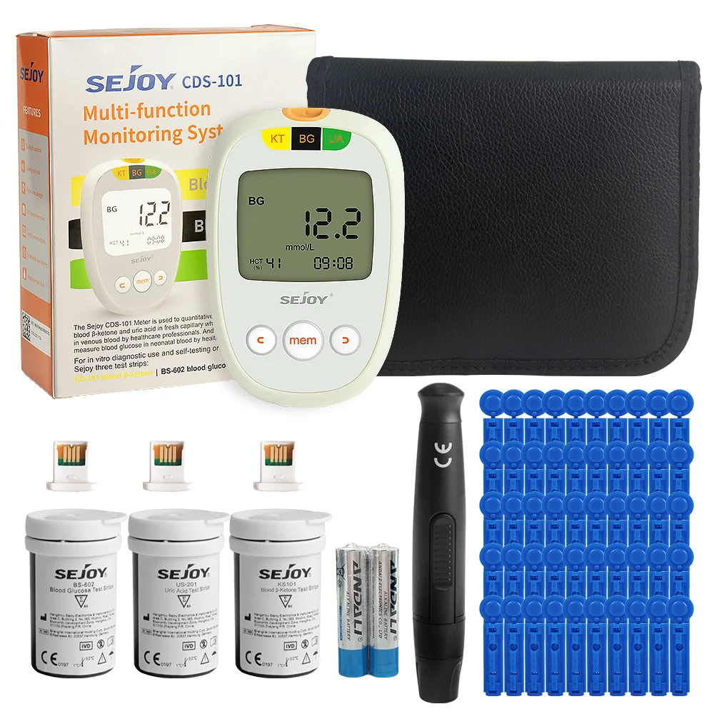 Glucose & Ketone Uric acid Testing Meter Kit Ketosis & Diabetes Management. 150 Test Strips (50 Each), Lancets, Lancing Device