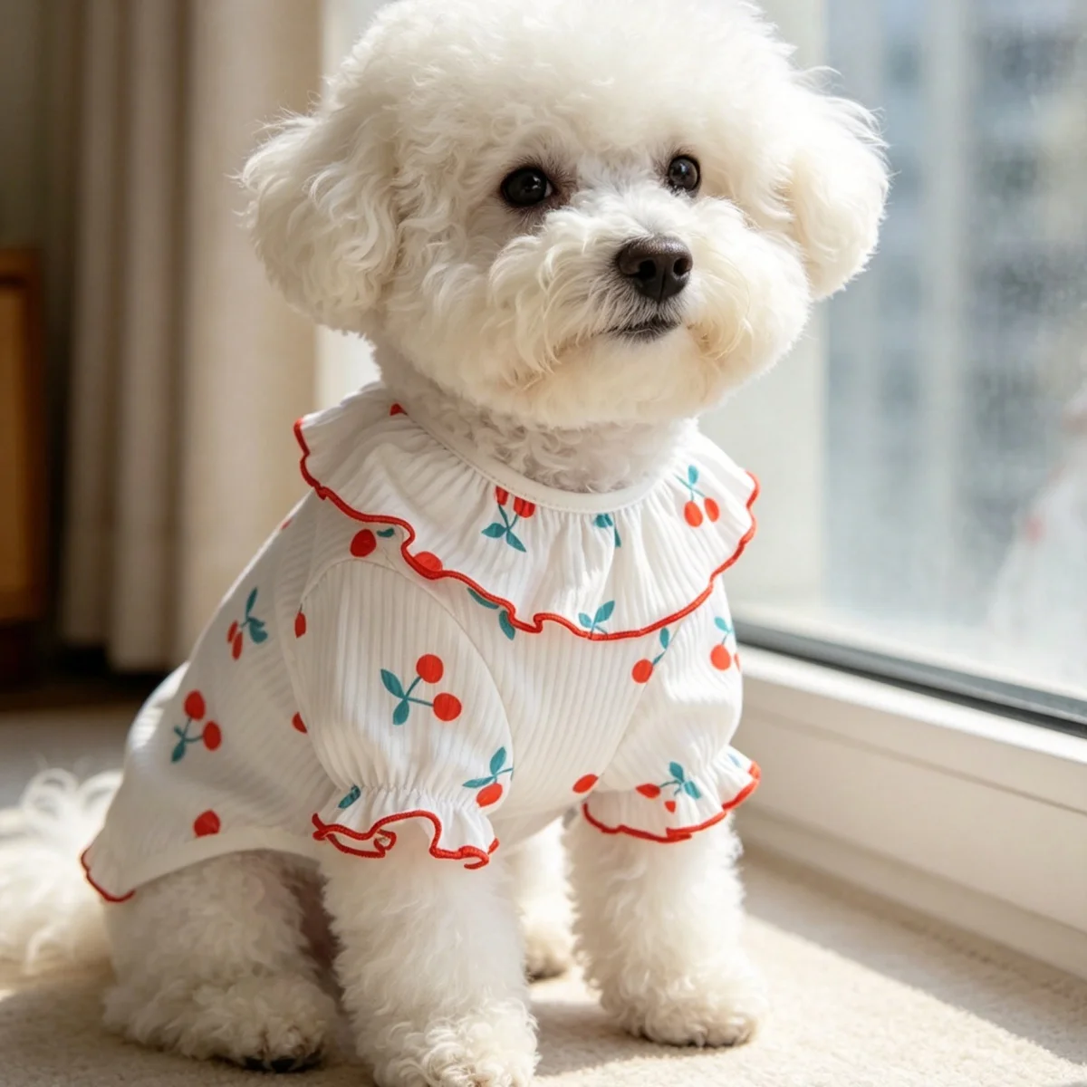 Sweet Ruffle Collar Pet Dog T-Shirt  Cute Strawberry Pattern Short Sleeve Puppy Shirt Princess Style Dog Clothing for Small Medium Dogs