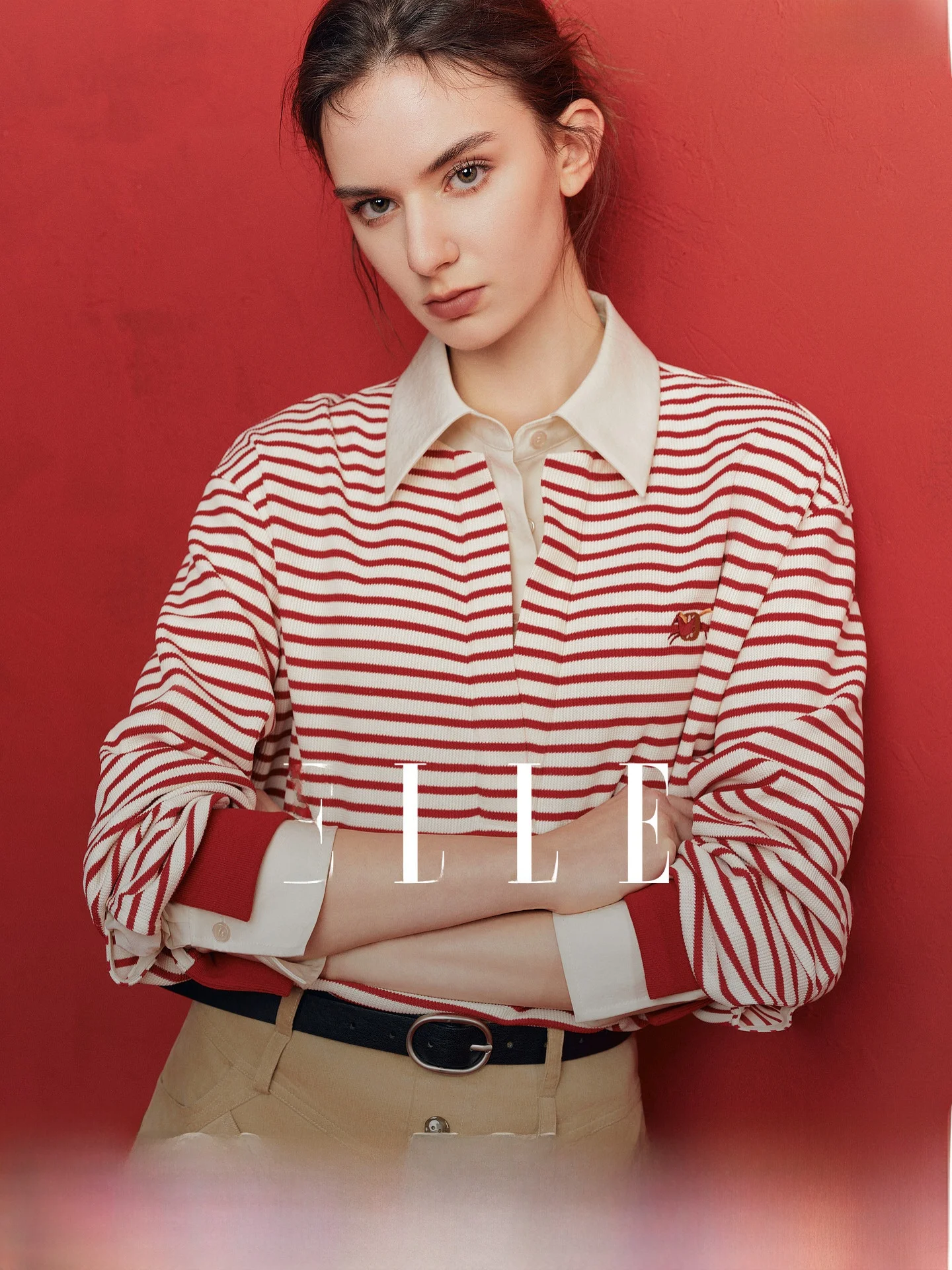 New Year Striped Loose Women's Sweatshirt ELLE College Style 2026 Autumn Design Sense Long Sleeve Casual Fashion Daily Wear